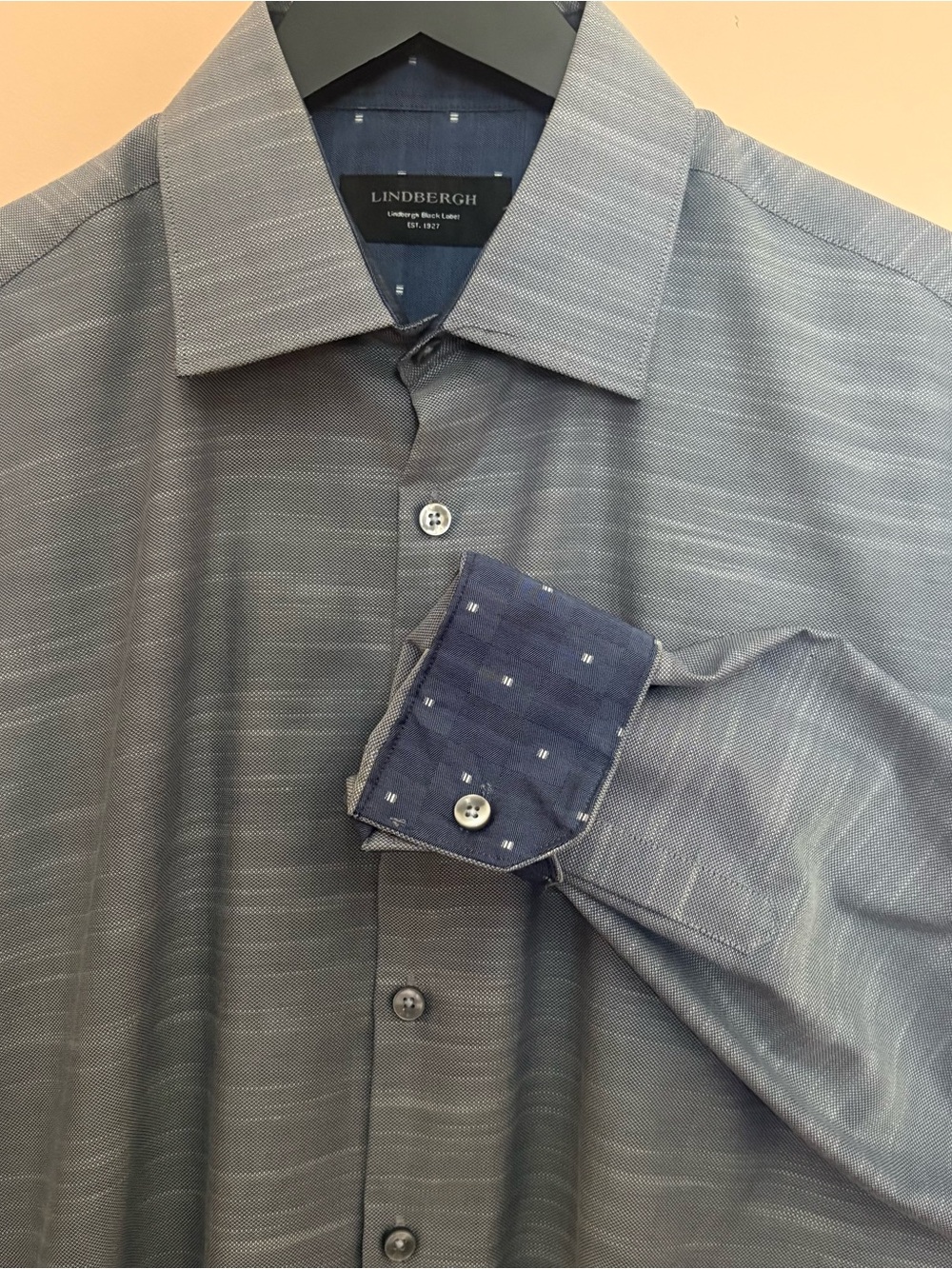 Lindbergh Black Label Blue Slim Fit Dress Shirt Mens Large
